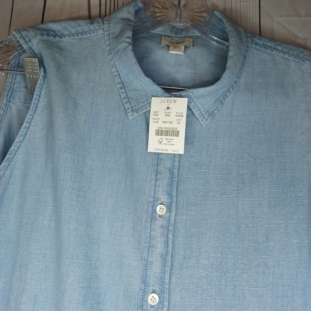 J.Crew Factory Women's Chambray Button-Down Classic Preppy Sleeveless Top NWT